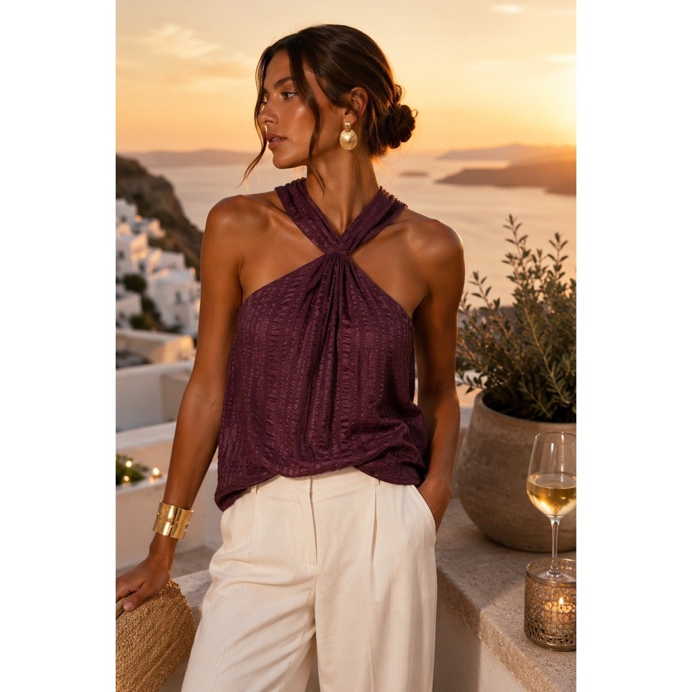 Frame Denim Plum Twist Halter Tank Top